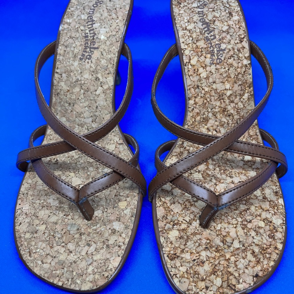 Skechers Somethin’ else Brown Leather Strappy Heeled Sandals